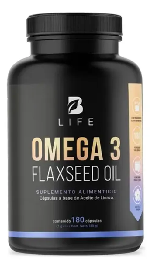 B LIFE Omega 3 Flaxseed-oil | Omega 3 Aceite de Linaza 180 Caps | 1000 mg